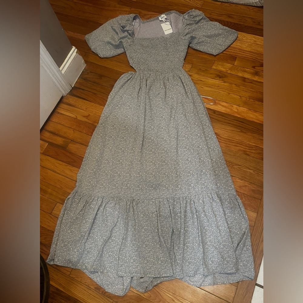 NWT Heyson Maxi Dress Blue Floral Smocked Cottagecore Peasant 1XL Puff Sleeves